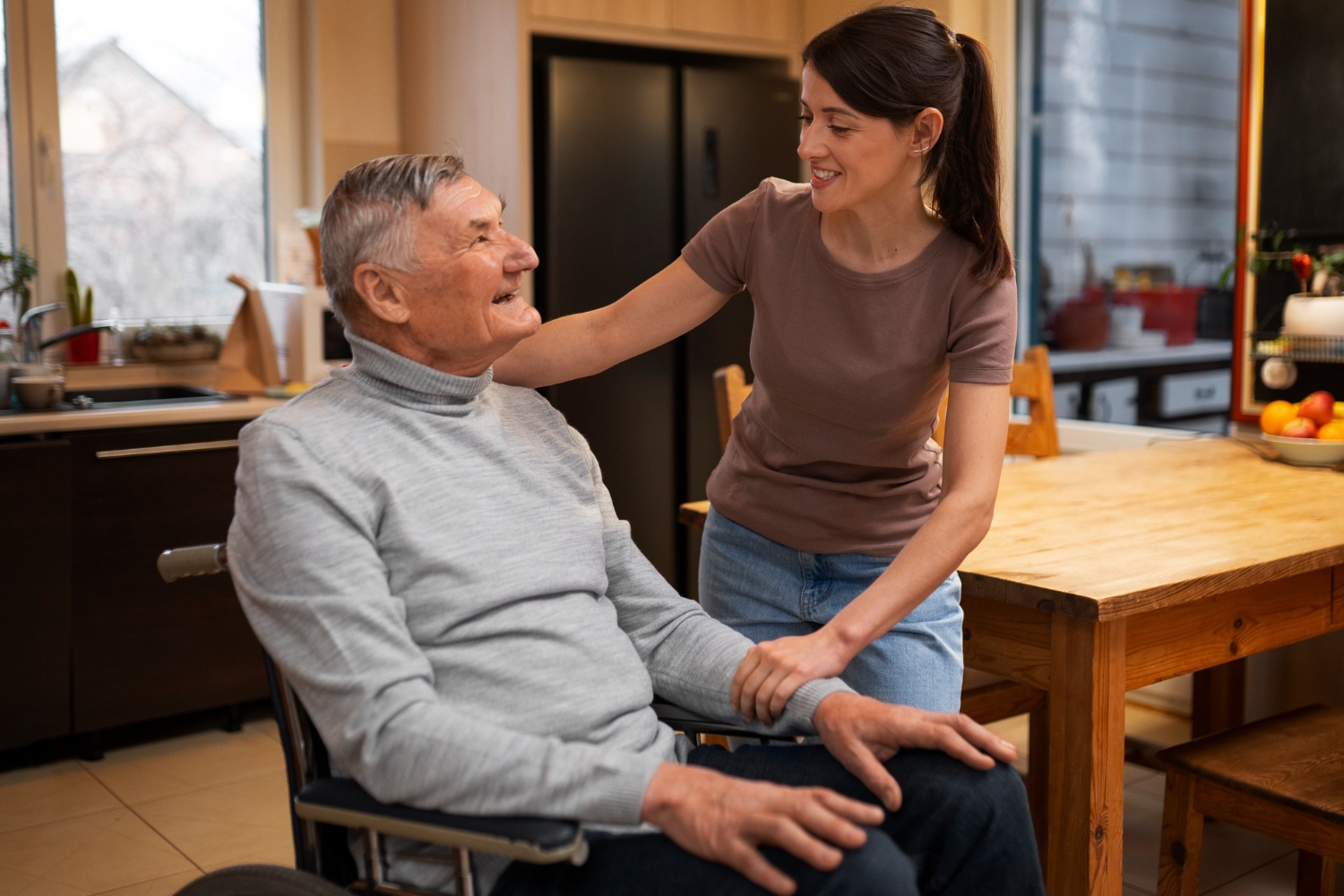 Companion caregiver visiting with a senior client